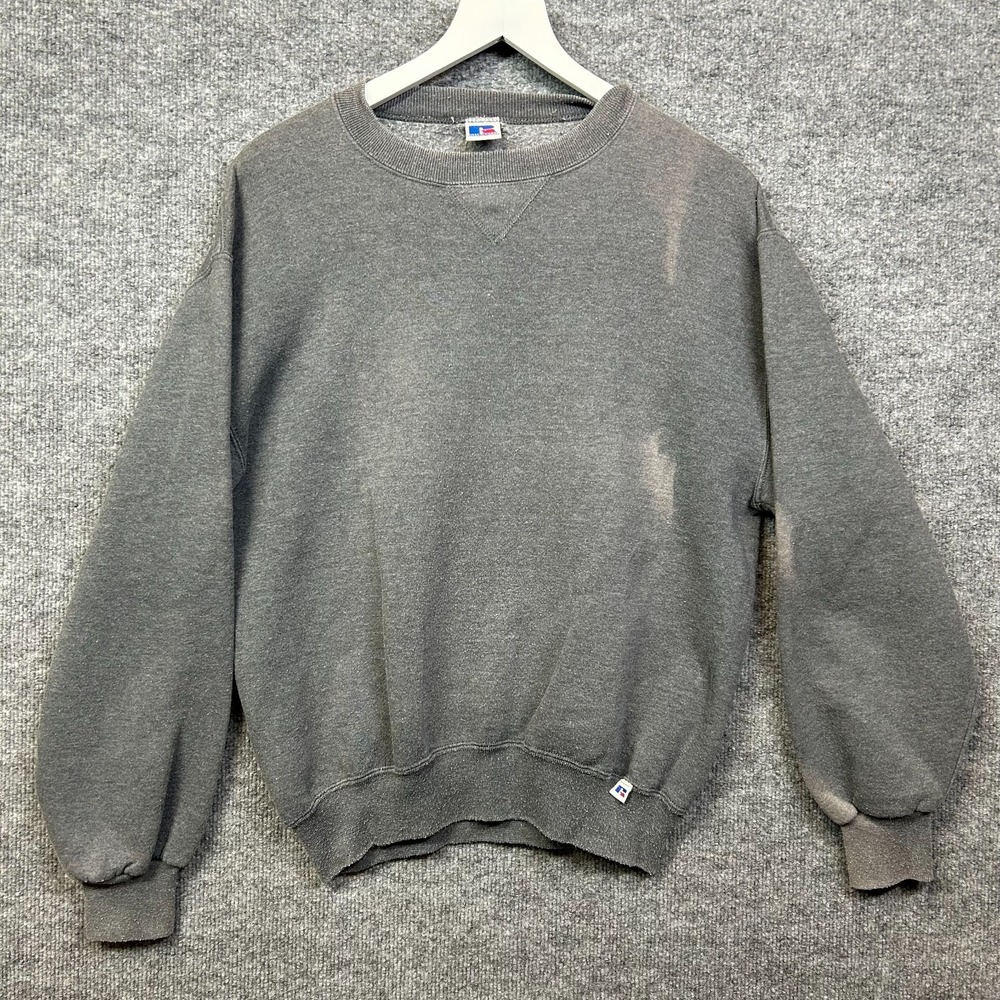 VTG 90s Russell Athletic Sweatshirt Mens Gray Faded Distressed USA Made - Medium